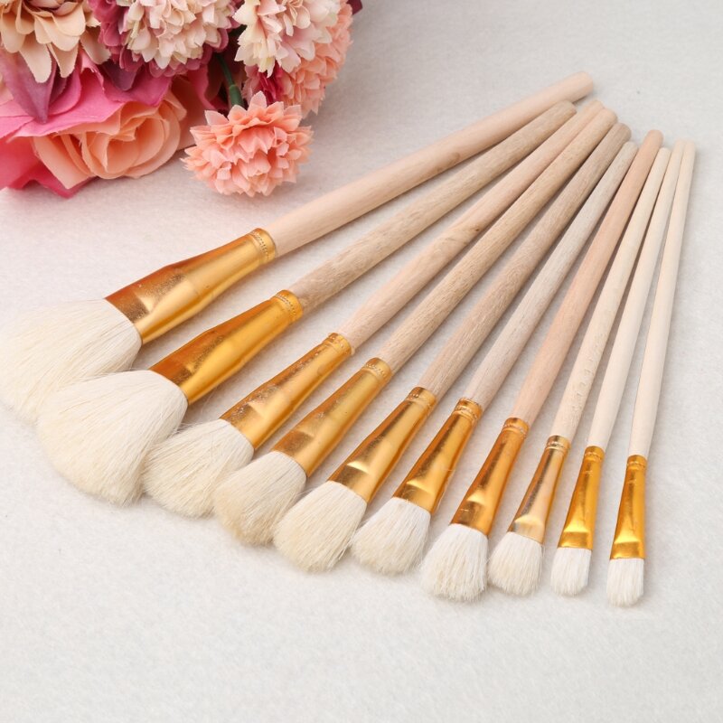 10Pcs Brushes Set for Art Painting Oil Acrylic Watercolor Drawing Craft DIY Kid