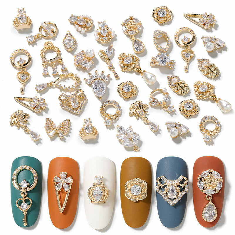 Cadena colgante de aleación 3D para manicura, accesorios de decoración de uñas, de Metal, Perla de circonita, 2 piezas, novedad
