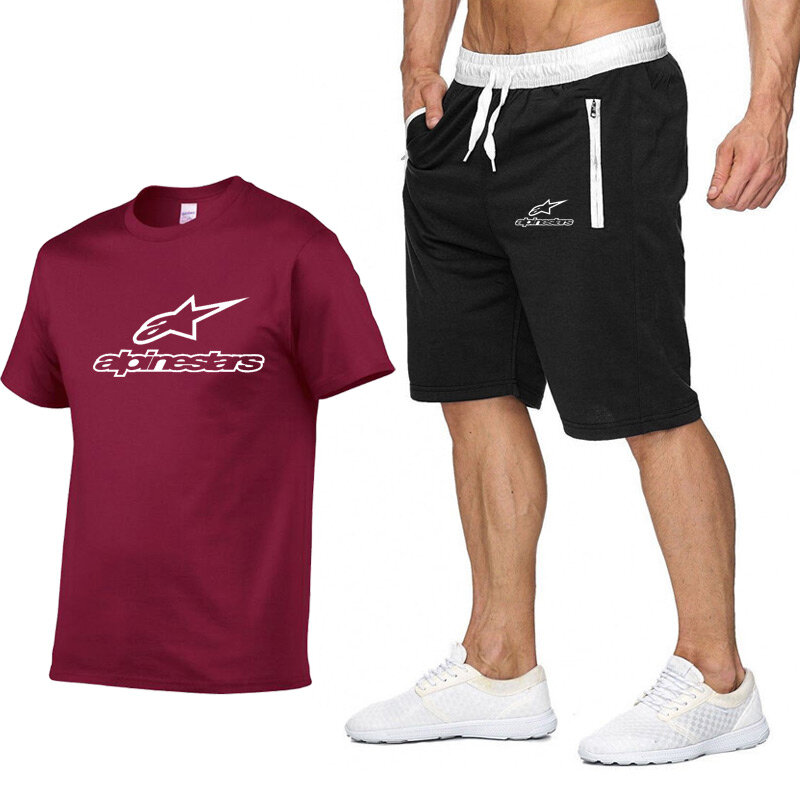 Fashion Alpinestars t-shirt Shorts Set Men Summer 2pc Tracksuit+Shorts Sets Beach Mens Casual Tee Shirts Set Sportswears S-XXL