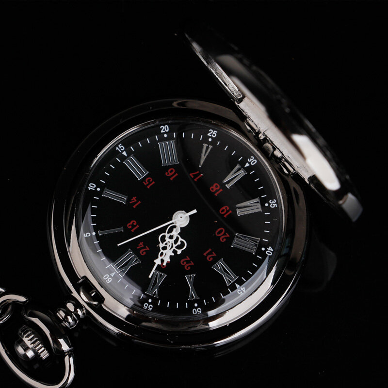 Vendita calda numeri romani quadrante nero orologio da tasca al quarzo orologio classico ciondolo collana Vintage Unisex di alta qualità