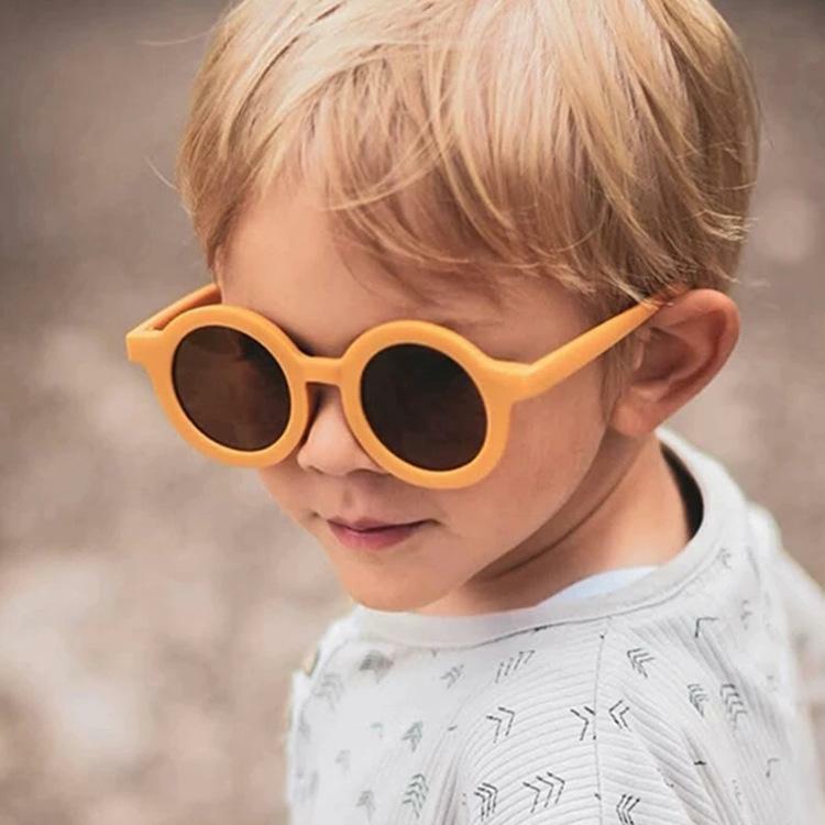 2021 Nieuwe Kinderen Zonnebril Baby 'S Retro Effen Kleur Ultraviolet-Proof Ronde Gemak Bril Lenzenvloeistof Voor Kids