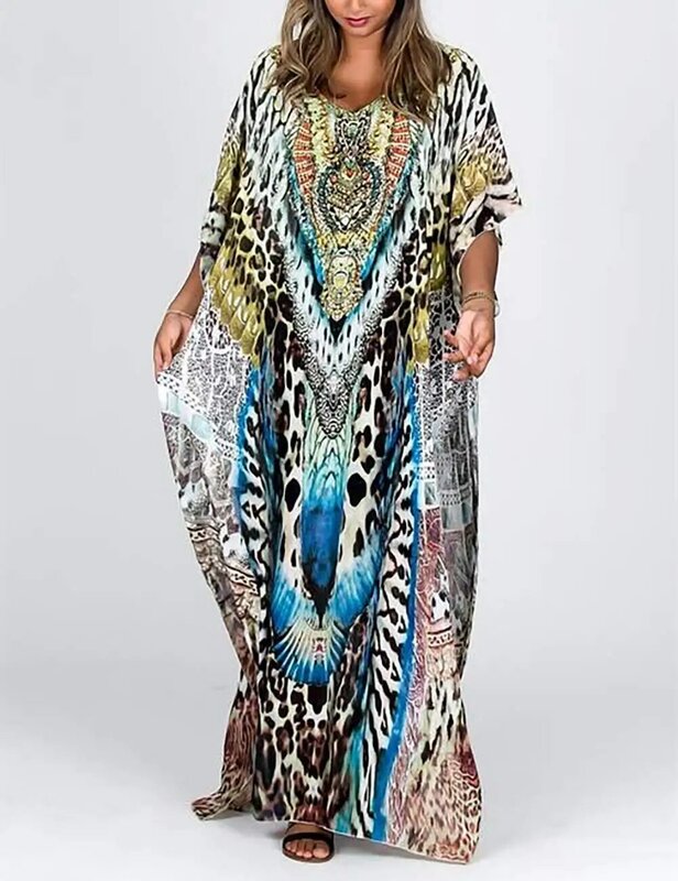 Bsubseach – robe de plage imprimé ethnique, Kaftan, manches chauve-souris, grande taille, Cover-up pour les costumes de bain