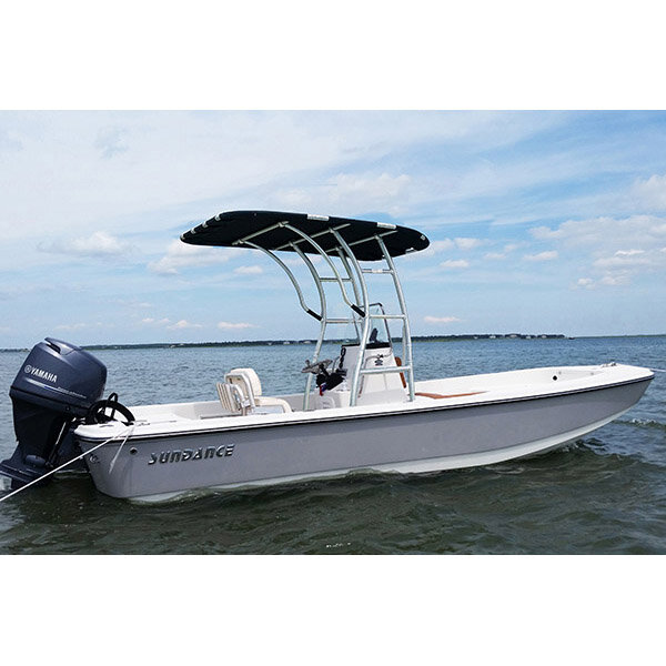 Dolphin sunshade Pro3 boat t top anodized frame with black canopy center console