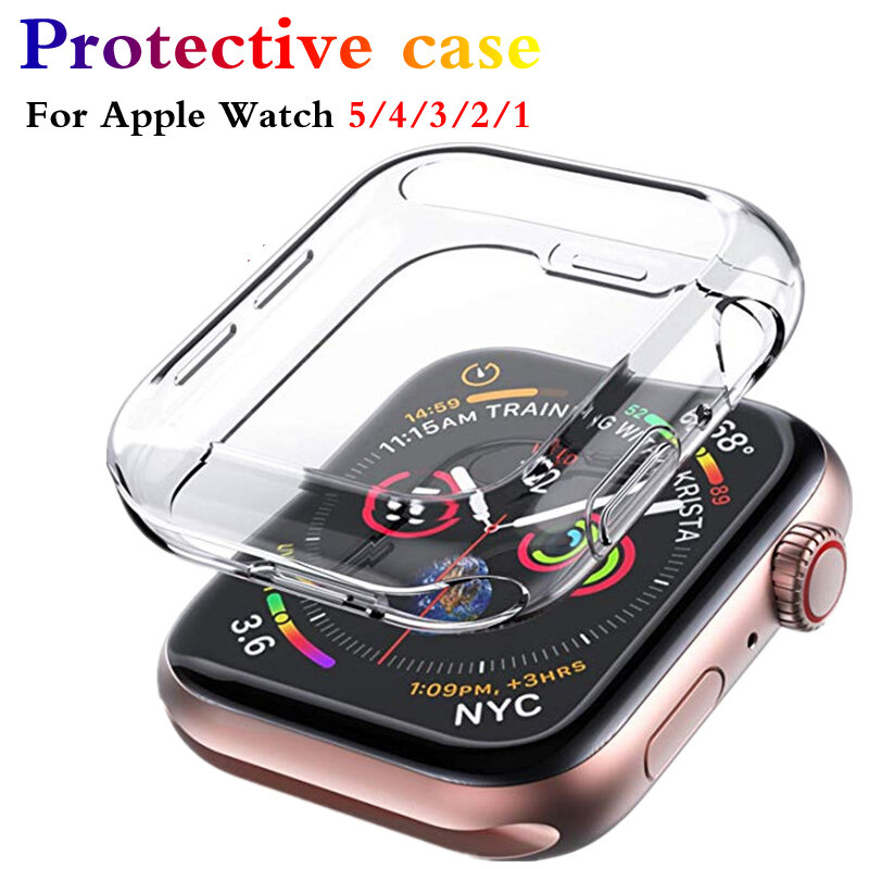 Étui protecteur pour Apple Watch 5 4 3 2 1 40MM 44MM 360 étui en polyuréthane thermoplastique Transparent étui complet pour Iwatch 5 4 3 2 38MM 42MM couvercle Transparent