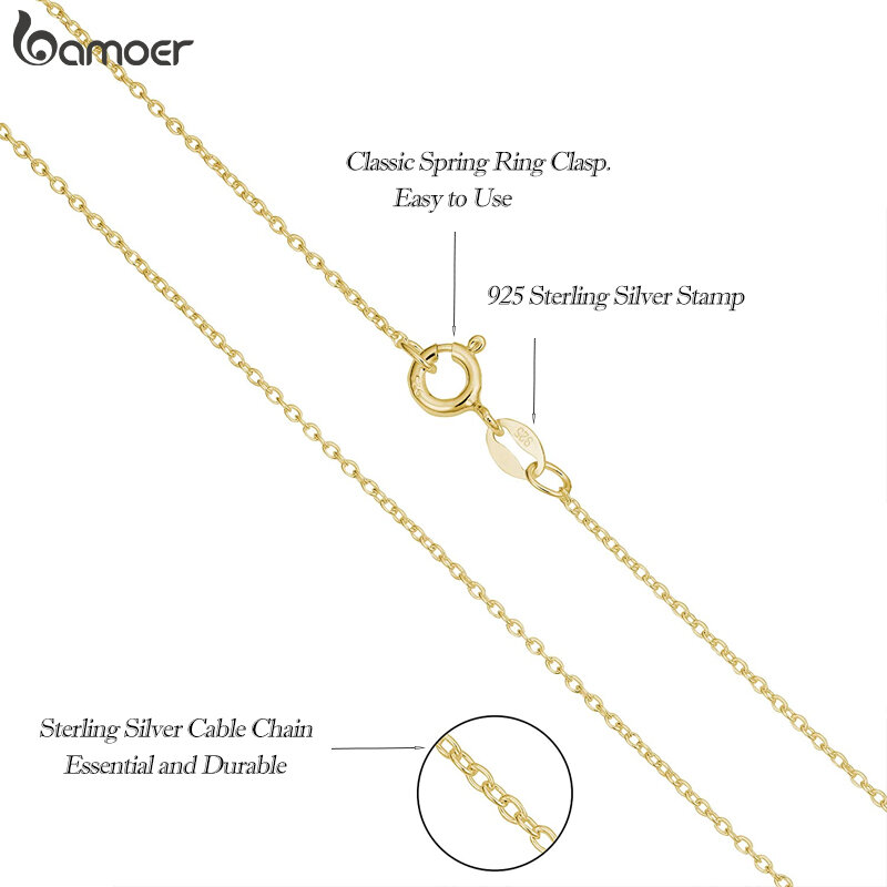 BAMOER – chaîne de base classique en argent Sterling 100% 925, fermoir mousqueton, collier réglable, chaîne, bijoux de mode pour femmes