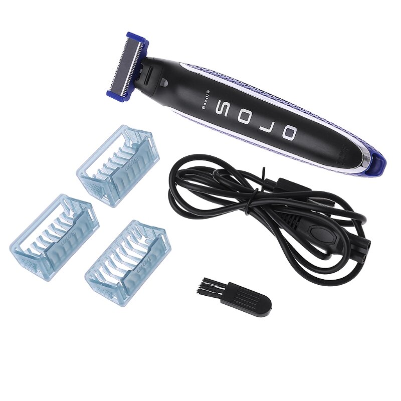 Ergonomic USB Rechargeable Men Edges Razor Nose Hair Trimmer Multifunction Trims Full & 1mm 3mm 5mm Trimming Combs Kit