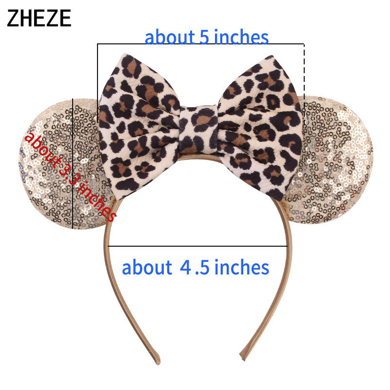 7Pcs/Lot Girl 5'' Sequin Bow Leopard Mouse Ears Hairband Festival Headband Women DIY Boutique Party Gift Hair Accessories
