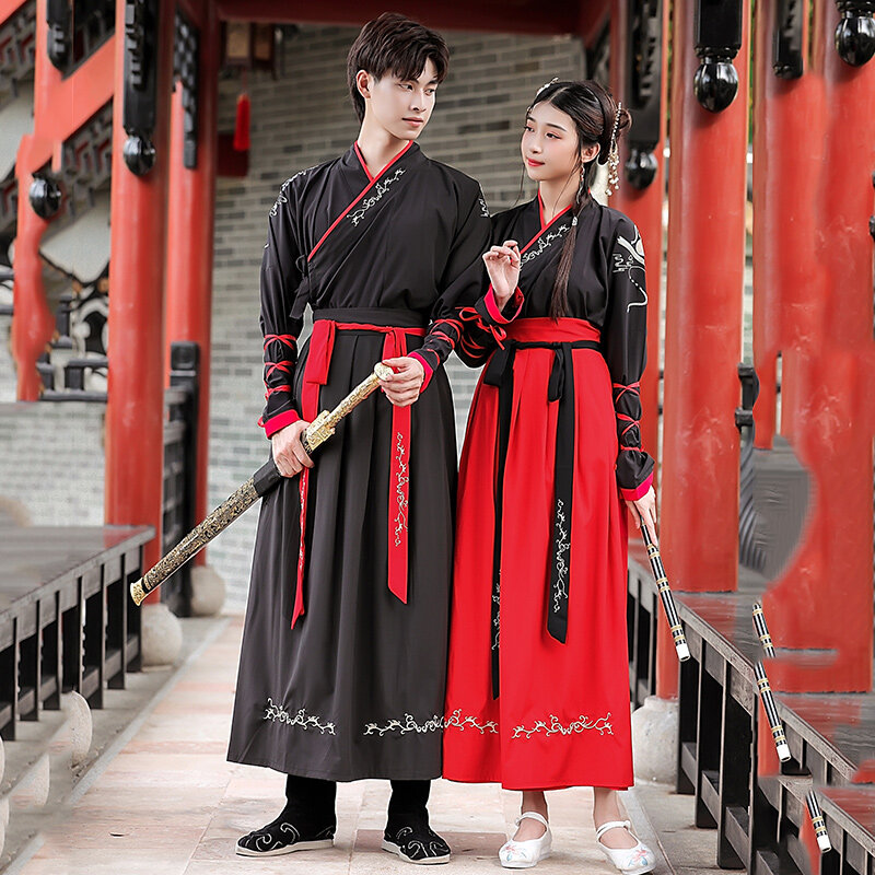 จีน Tang Dynasty โบราณเครื่องแต่งกาย Hanfu ชุดคู่เต้นรำเสื้อผ้าคลาสสิก Swordsman เสื้อผ้าแบบดั้งเดิม Fairy คอสเพลย์