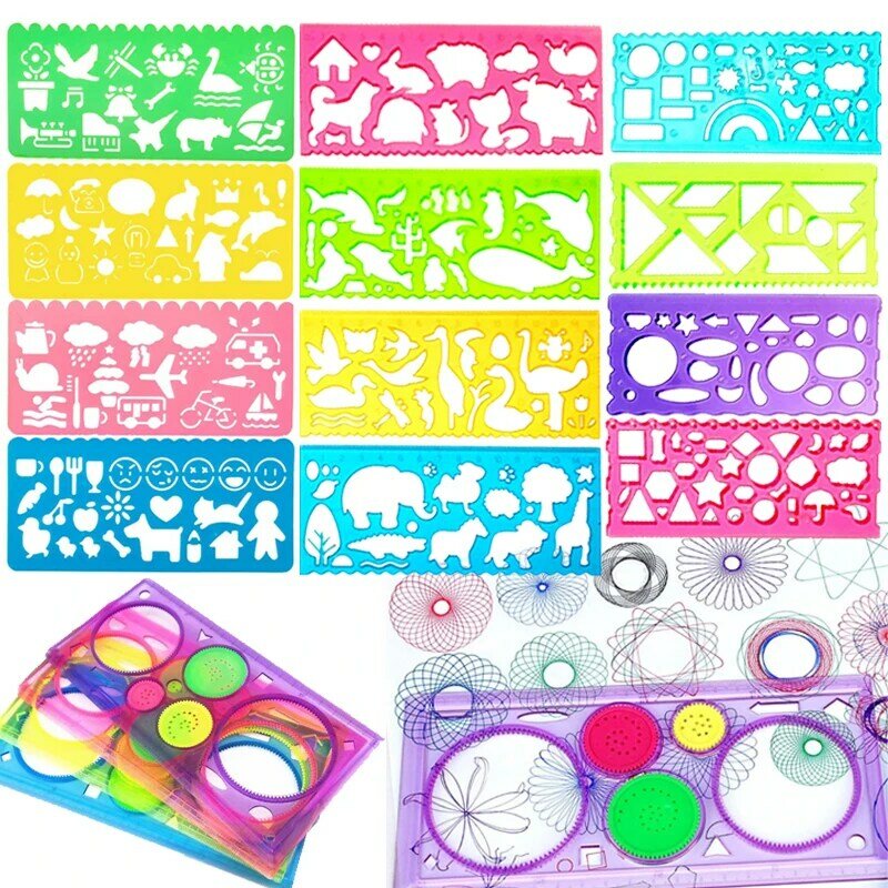 Animal Geometry Spirograph Drawing Stencils Set Painting Template Rulers Art Crafts Creative Children Kids Educational Toy