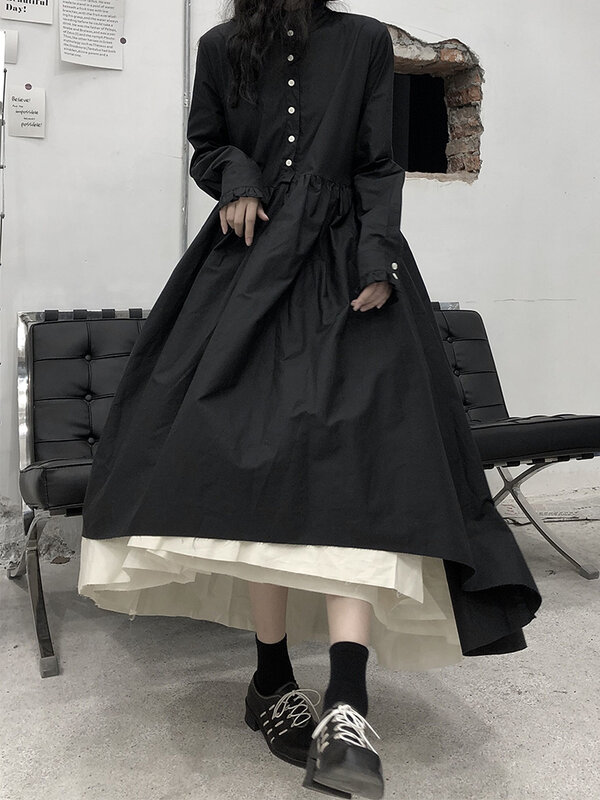 Уличное платье в японском стиле Лолиты, женские платья, весна-осень, 2021, длинное платье миди, кавайное платье, винтажное черное шикарное платье Xxl