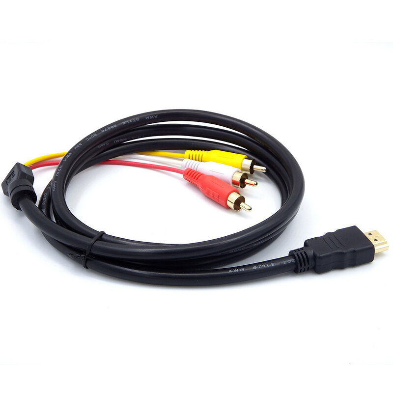 HDMI Stecker auf 3 RCA AV Audio Video Kabel Adapter 5FT HDMI zu RCA Ein-Weg Übertragung Kabel für TV HDTV DVD-5ft/1,5 m, schwarz