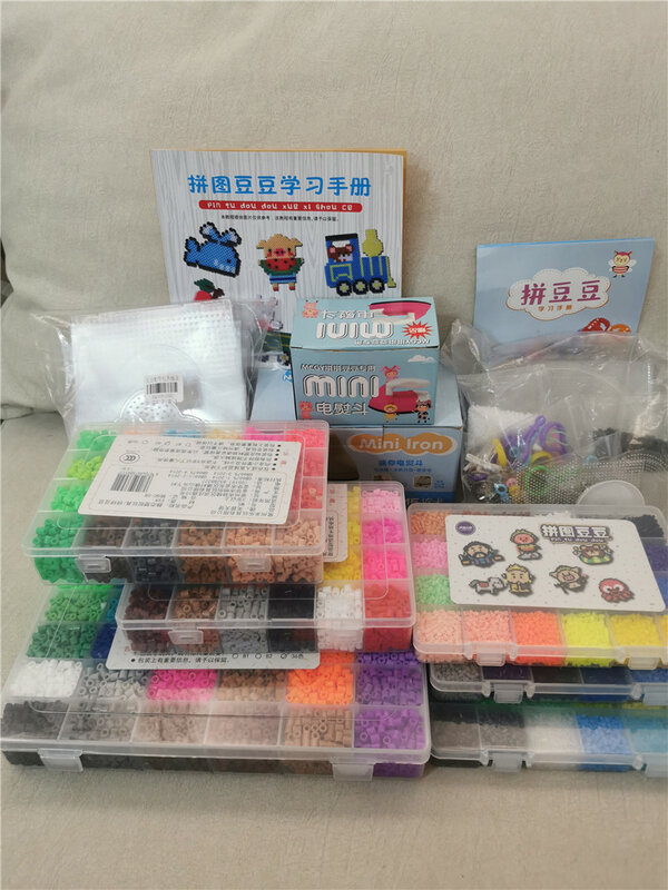 Perler Beads Kit 5mm/2.6mm Hama Bead Whole Set with Pegboard and Iron 3D Puzzle DIY Toy Kids Creative Handmade Craft Toy Gift