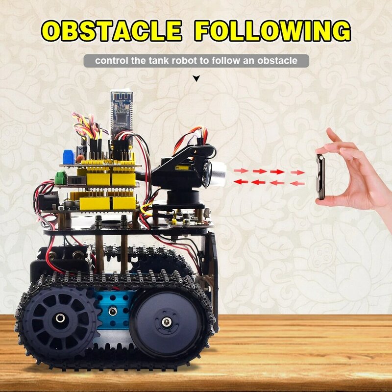Keyestudio diy mini robô tanque v2.0 robô inteligente carro kit forarduino robô haste + 15 projetos ios & android controle ce complacente