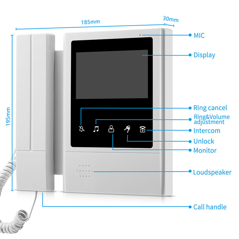 4.3 Inci Video Kabel Pintu Telepon Sistem Interkom Visual Bel Pintu dengan IR Malam Vison 700TVL Kamera Luar Ruangan untuk Pengawasan Rumah