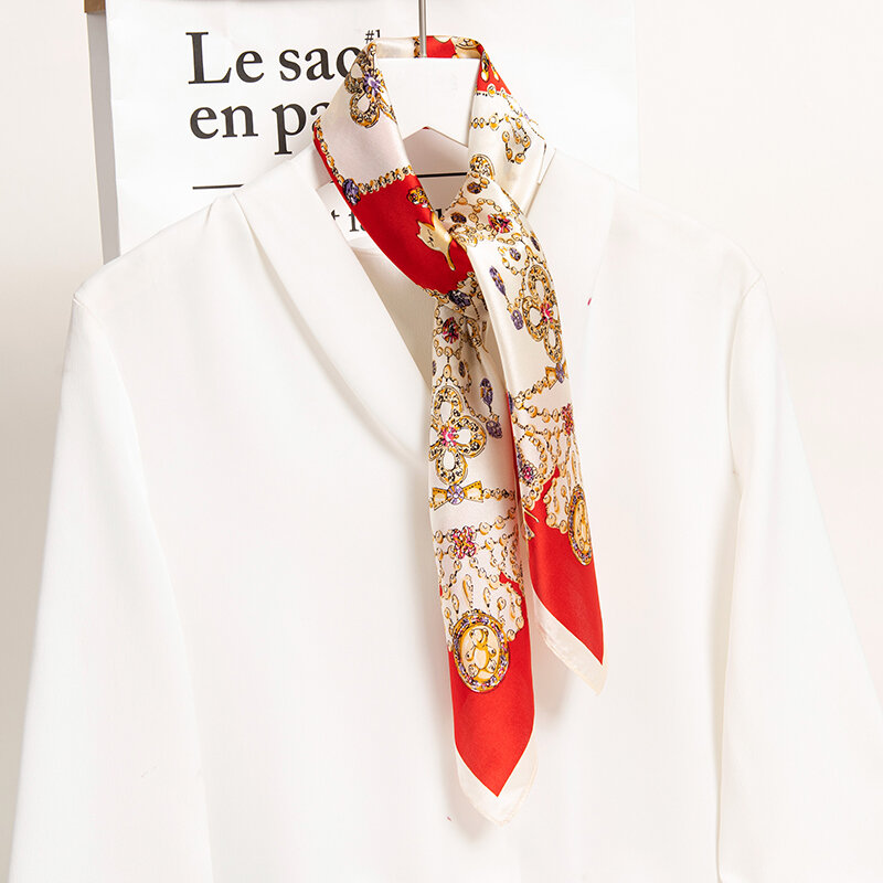 2021 Women Small Silk Square Scarf 100% Silk 65*65cm Neckerchief Wraps Shawl Female Elegant Hand Scarf Luxury Neck Scarf Bandana
