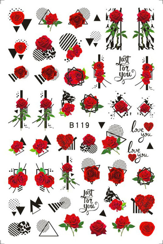 1 Vel 3D Rose Nail Art Sticker Romantische Valentijnsdag Liefde Zelfklevende Lente/Zomer Bloem Slider decoraties Nail Decals