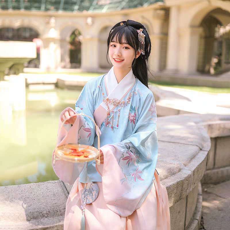 Женский костюм-кимоно династии древних мин, элегантный топ ханьфу с расклешенными рукавами и юбка в японском стиле, комплект одежды для женщин