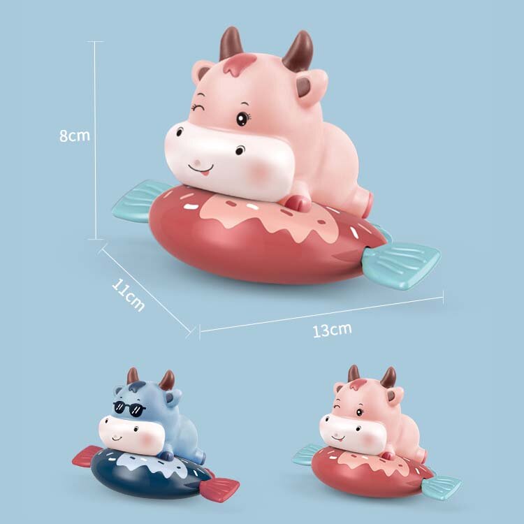 1PCS Cute Cartoon Animal Pull Bath Toy Cow Classic Baby Water Toy Infant Swim Dumbo Wound-up Chain Clockwork Kids Beach Toy