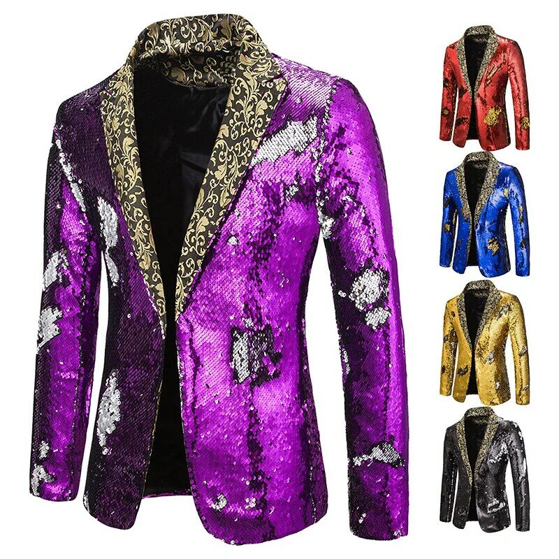 Blazer da uomo Shiny Sequin scialle Collar suit uomo Wedding Groom Singer Prom Glitter Suit Jacket DJ Club Stage Men suit