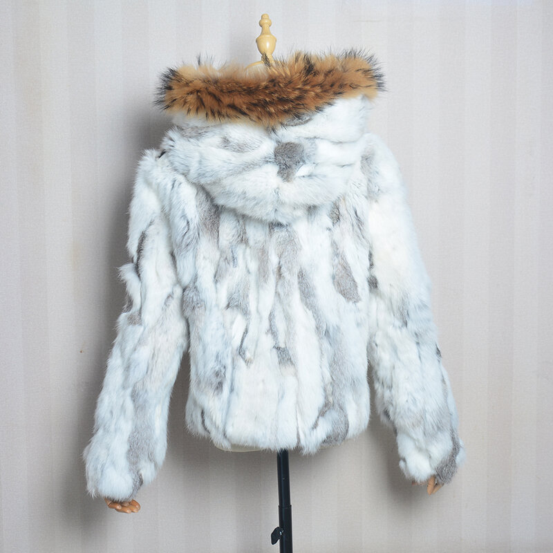 Женское зимнее теплое пальто из натурального кроличьего меха