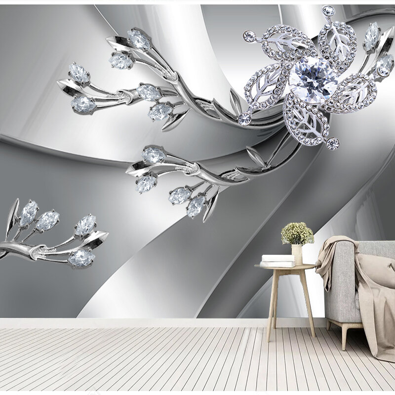 Pintura de pared de tela personalizada de alta calidad, Arte Creativo moderno, patrón de flores de diamante 3D, papel tapiz de fondo de TV para sala de estar