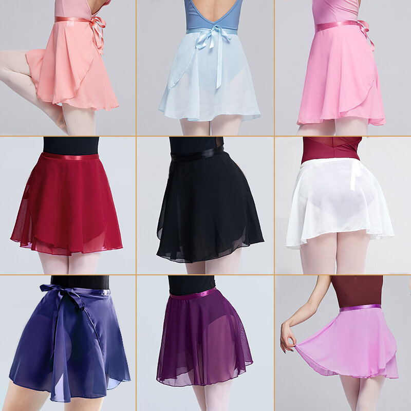 Woman Ballet Skirts WrapTutu Dance Skirt Chiffon Skirts For Girls Tie Up Mini Short Skirt For Dancing 19 Colors