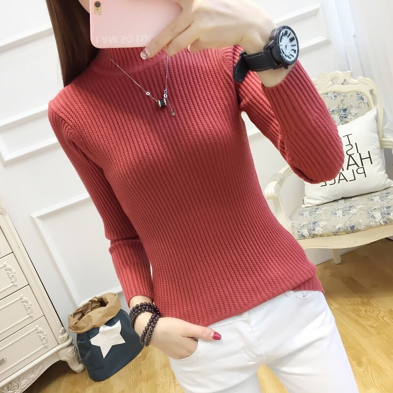 autumn and winter 2021 new knitted bottoming shirt solid color versatile slim fit long sleeve Pullover fashion