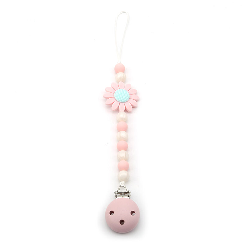 Cute Baby Silicone Teething Dummy Pacifier Clip Bead Infant Soother Nipple Strap Chain Newborn Feeding Teether Holder