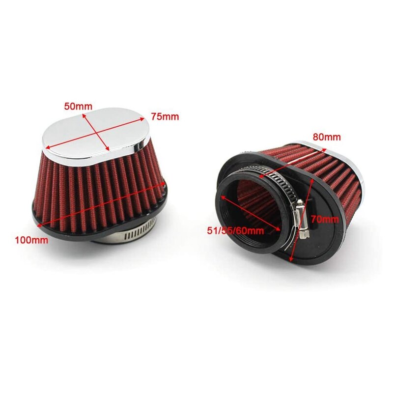 1Pcs Universele Ronde Tapered Auto Motorfiets Luchtfilter 51Mm 2 Inch Intake Filter-Rood