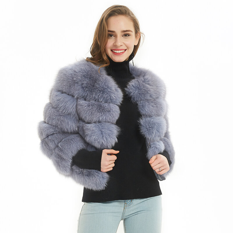 Maomaokong – veste d'hiver en cuir pour femme, avec vraie fourrure de renard naturelle, courte et Slim, à la mode, de luxe