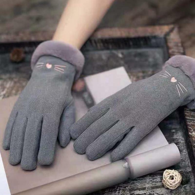 Neue Frauen Handschuhe Winter Touchscreen Weiblichen Wildleder Furry Warm Voll Finger Handschuhe Damen Winter Outdoor-Sport Fahren Frauen Handschuhe
