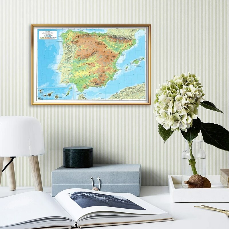 خريطة إسبانيا الطبوغرافية لوحة جدارية ، لوحة قماشية ، غرفة معيشة ، ديكور منزلي ، سفر ، مستلزمات مدرسية ، ملصق ، 59x42 سم