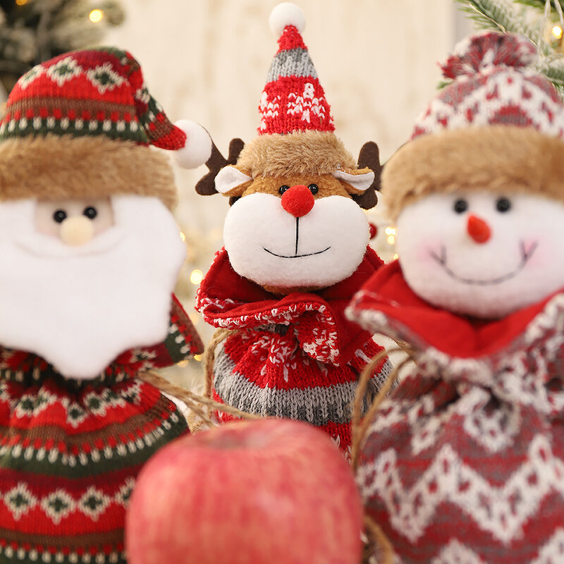 New Christmas Santa Sack bambini regali di natale borsa per calze di caramelle squisita borsa per caramelle natalizie in lino stampato babbo natale capodanno