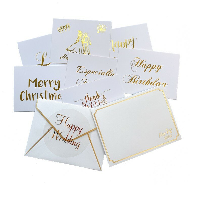 10Pcs/pack Mini White bronzing gift envelope with Decorate card Wedding invitation gift Thank you card