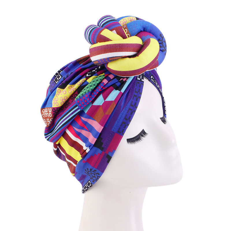 Women African Pattern Print 3D Spiral Flower Turban Hat Solid Color Headwrap Bandanas Wedding Party Headwear Hair Accessories