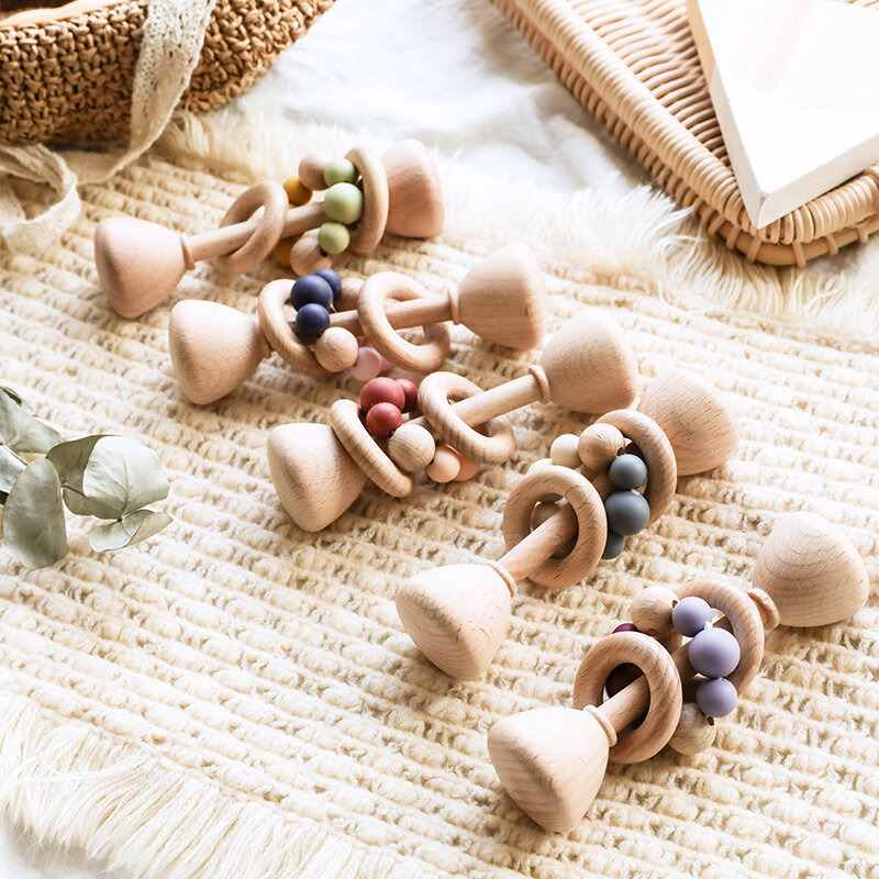Hochet anneau en bois Montessori avec clochettes pour bébé, jouets éducatifs Mobile, produits hêtre pour nouveau-né, 1 pièce,