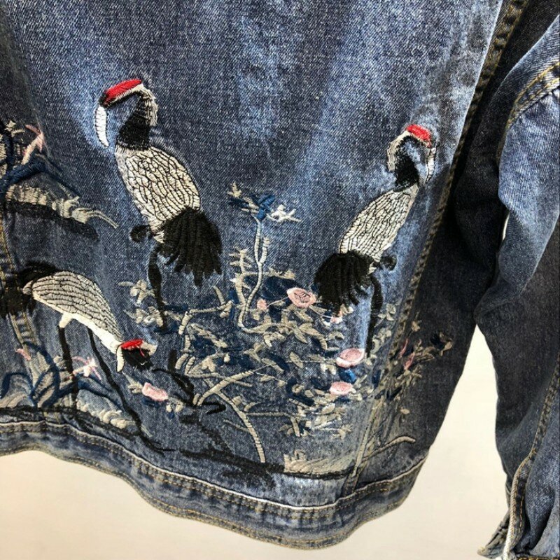 Veste en jean à manches longues pour femme, veste en Denim effilochée avec des fleurs brodées, coupe ample, mode Harajuku, nouvelle collection