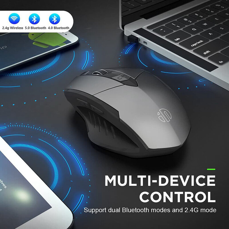 INPHIC PM6 블루투스 호환 충전식 무선 마우스, 사무실 음소거 지원, PC 노트북 태블릿 스마트폰 범용, 2.4G
