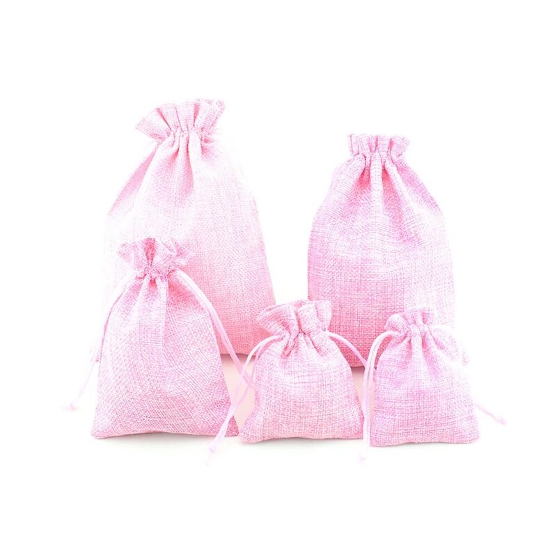 Bolsa de lino con cordón para galletas de caramelo de boda, 50 unids/lote, herramientas de maquillaje, brillo de labios, bolsa de regalo, arpillera Natural, logotipo personalizado