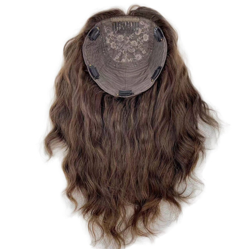 Peruca de cabelo humano com clipes para mulheres, peruca virgem europeia, peruca marrom escura, parte superior de seda, mesmo comprimento do cabelo, 8 "x 8", topper judeu