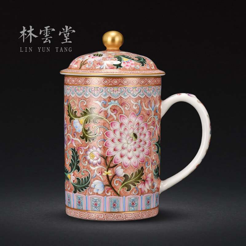 Lin Yuntang pintado a mano a Rama tesoro fase Esmalte de colores Oficina taza con tapa tazas de té jingdezhen taza