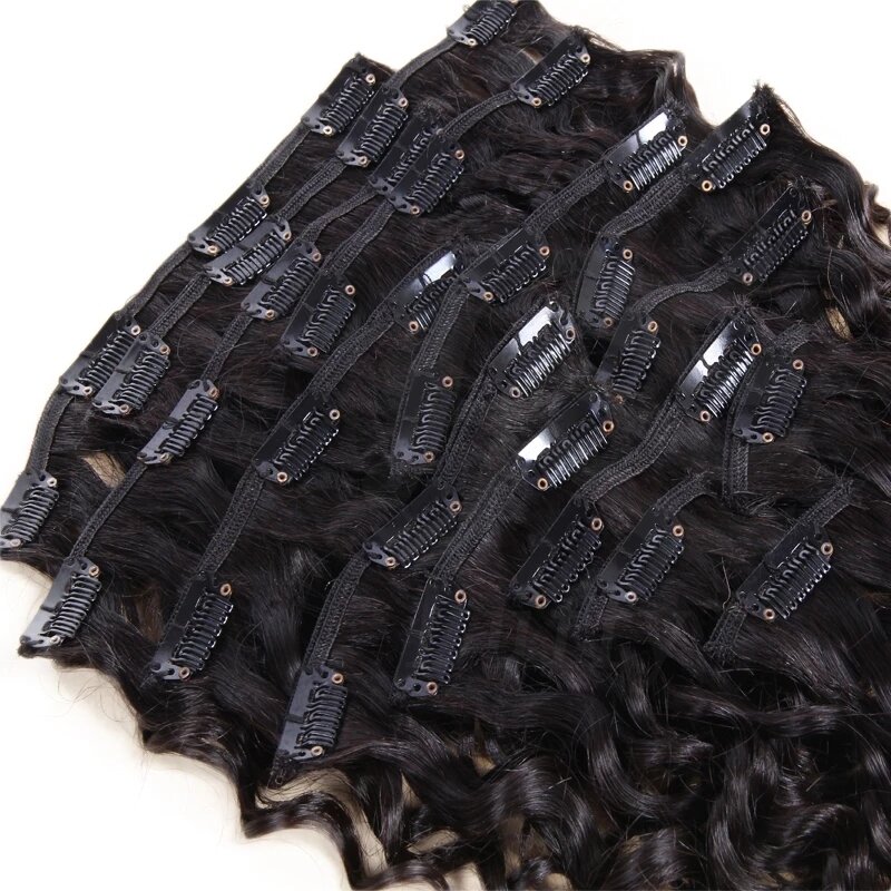 Extensions de cheveux naturels bouclés à clips, 12-30 pouces, noir naturel, 8 pièces/ensemble, 200G, pour femmes