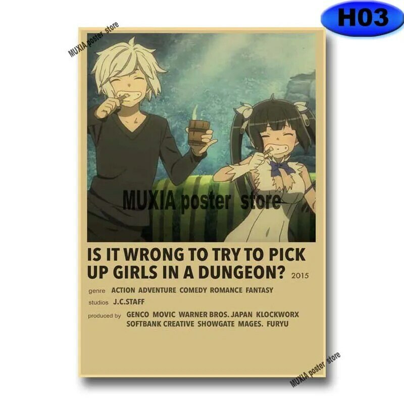 Is It Wrong To Try To Pick Up Girls In A Dungeon Retro Poster Kraft Paper Anime Posters Wall Art Decor Home Room Bar Painting