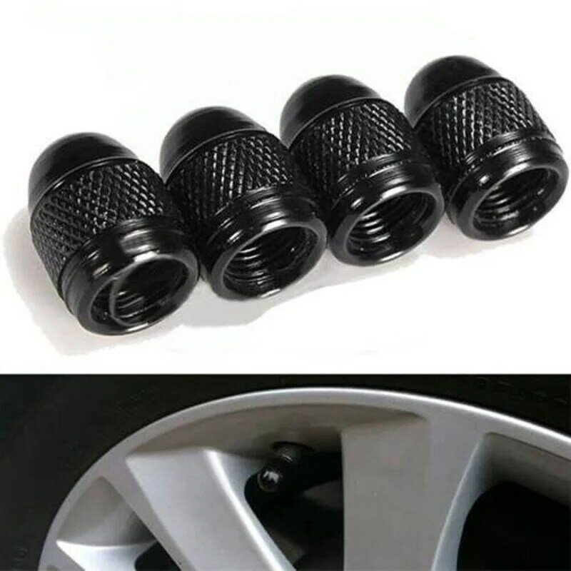 4pcs Black Aluminum Nipple Caps Bullet Car Truck Air Port Cover Tire Rim Valve Wheel Stem Cap Exterior Parts Car Accessories