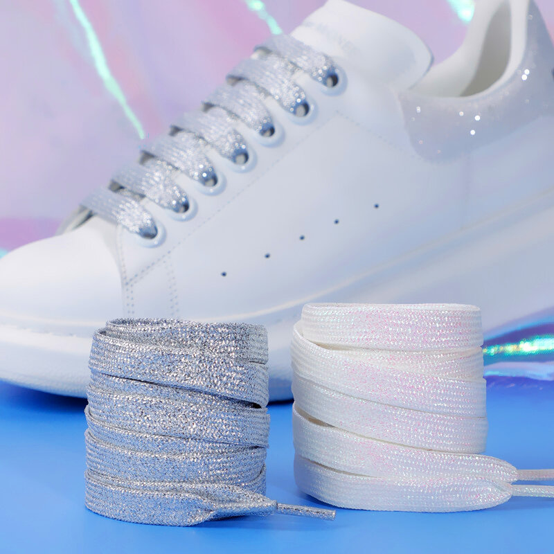 Cadarços coloridos para tênis de corrida atlética, cadarços brilhantes, cordas de botas, nova moda, 1cm de largura, 1 par