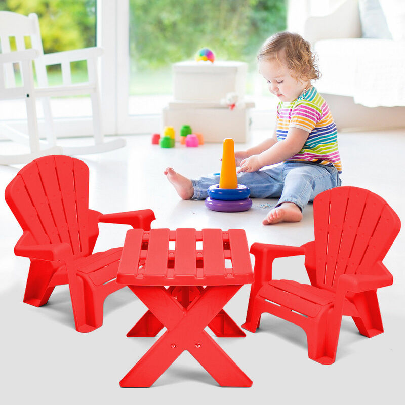 Plastic Children Kids Table & Chair Set 3-Piece Play Furniture In/Outdoor Red