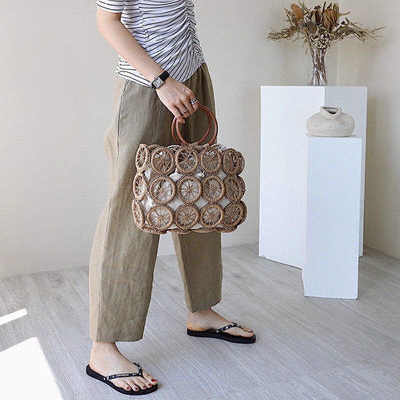 Borse di paglia vuote in Rattan di moda borse da donna Vintage in vimini intrecciate borse da spiaggia a tracolla da spiaggia estive borse da donna Casual