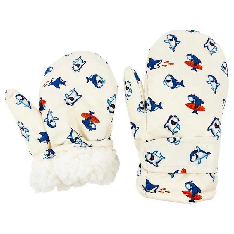 Kids Winter Warm 2pcs Trapper Hat Mitten Set Waterproof Cartoon Ski Gloves G99C