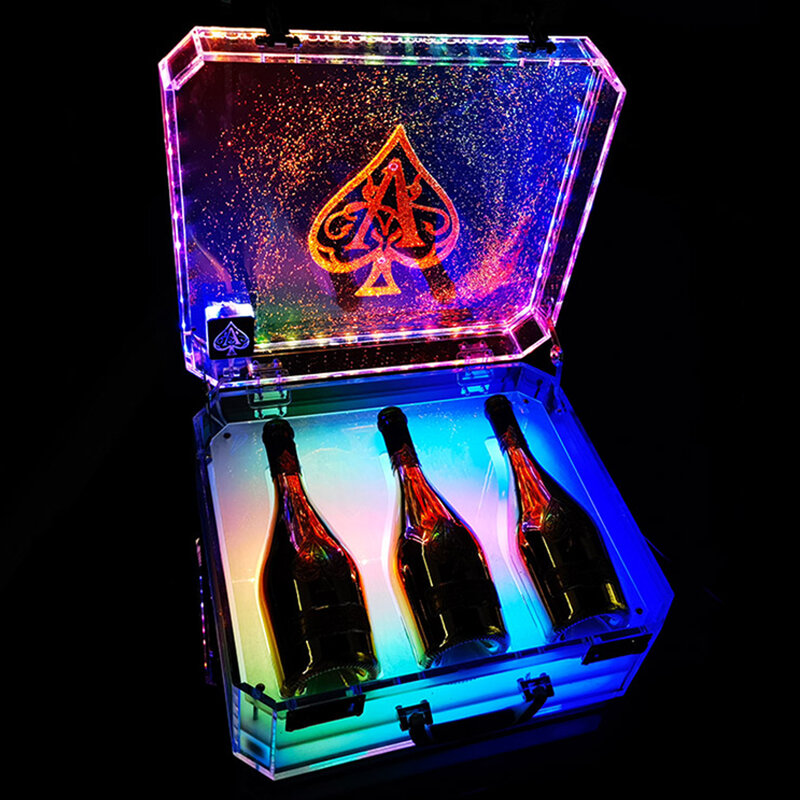 Caja de vino con brillo LED de acrílico, decoración de botella de champán, presentador VIP, bandeja de servicio, soporte de botella de vino, exhibición para club nocturno