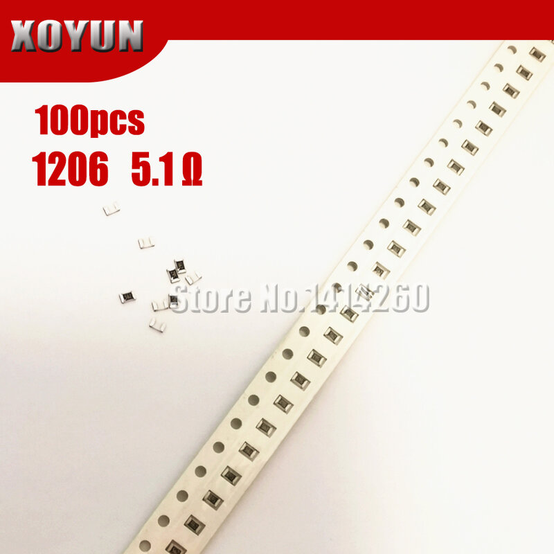 100 peças resistor smd 1206 1% ohm resistor de chip 5.1 w 1/4w 5r1 5.1r